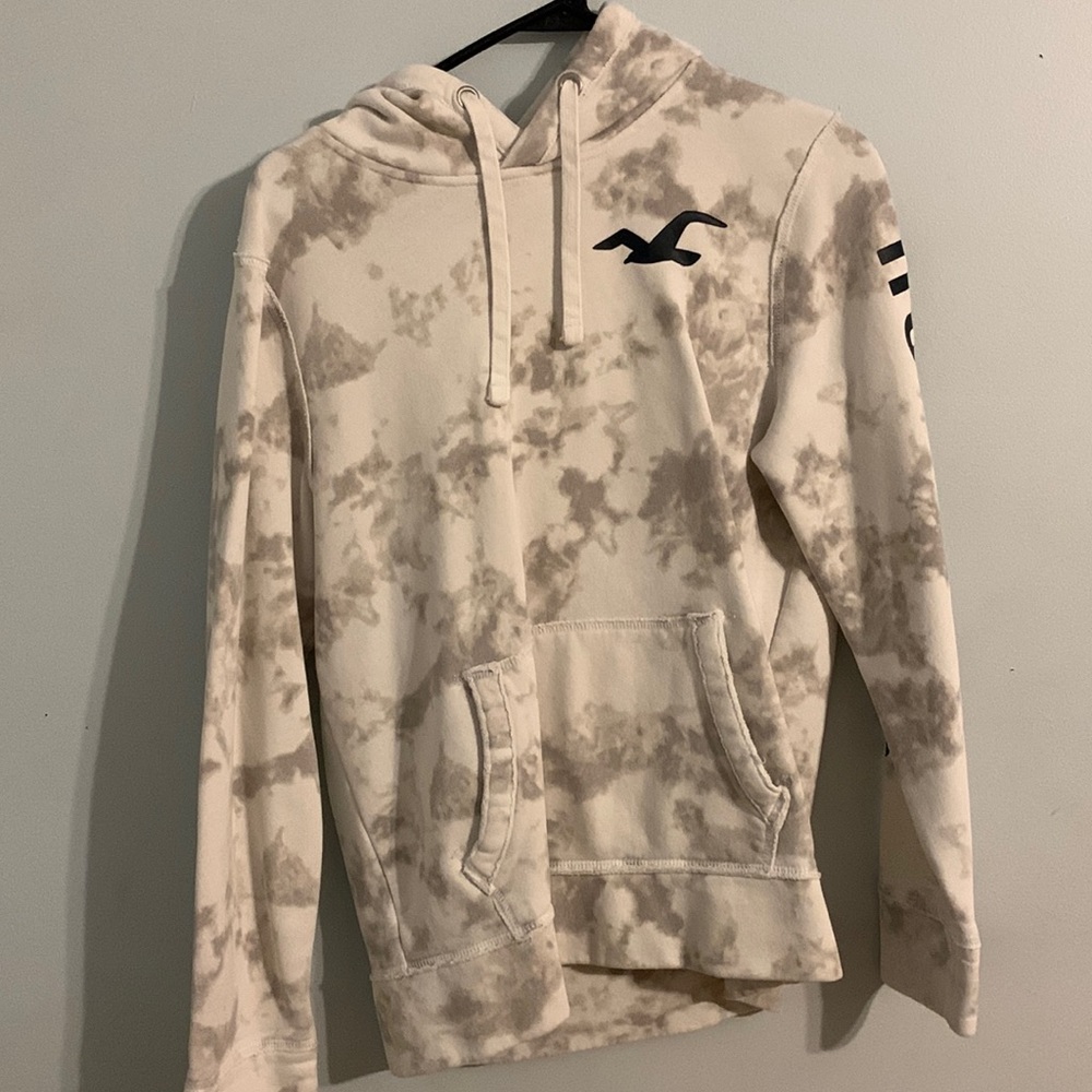 Mens Hollister White with gray tie dye splash hoodie